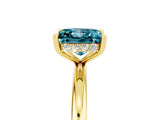 Yellow gold Princess Cut Blue Topaz Solitaire Ring with Thin Band and Four-Prong Setting_5
