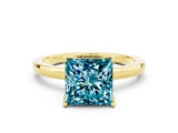 Yellow gold Princess Cut Blue Topaz Solitaire Ring with Thin Band and Prong Setting_12
