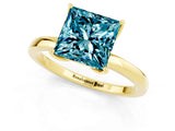 Yellow gold Princess Cut Blue Topaz Solitaire Ring with Thin Band and Prong Setting_13