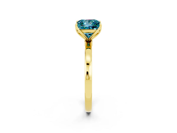 Yellow gold Princess Cut Blue Topaz Solitaire Ring with Thin Band and Prong Setting