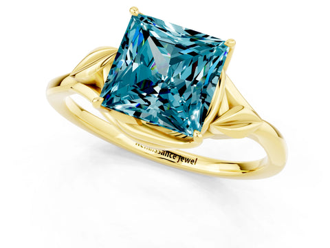 Yellow gold Princess Cut Blue Topaz Solitaire Ring with Twist Band and Four-Prong Setting_25
