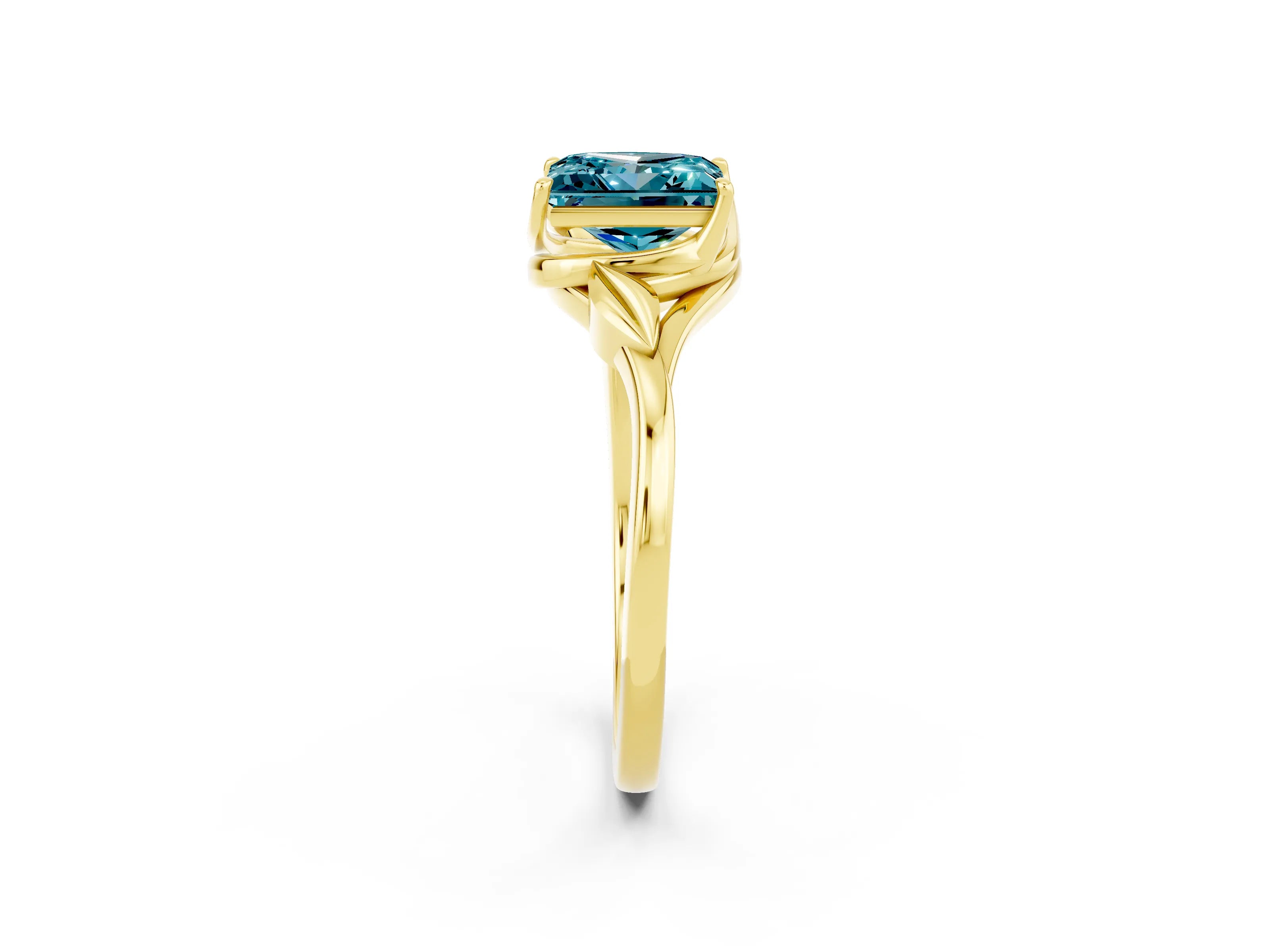Yellow gold Princess Cut Blue Topaz Solitaire Ring with Twist Band and Four-Prong Setting_26