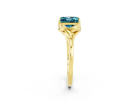 Yellow gold Princess Cut Blue Topaz Solitaire Ring with Twist Band and Four-Prong Setting_26