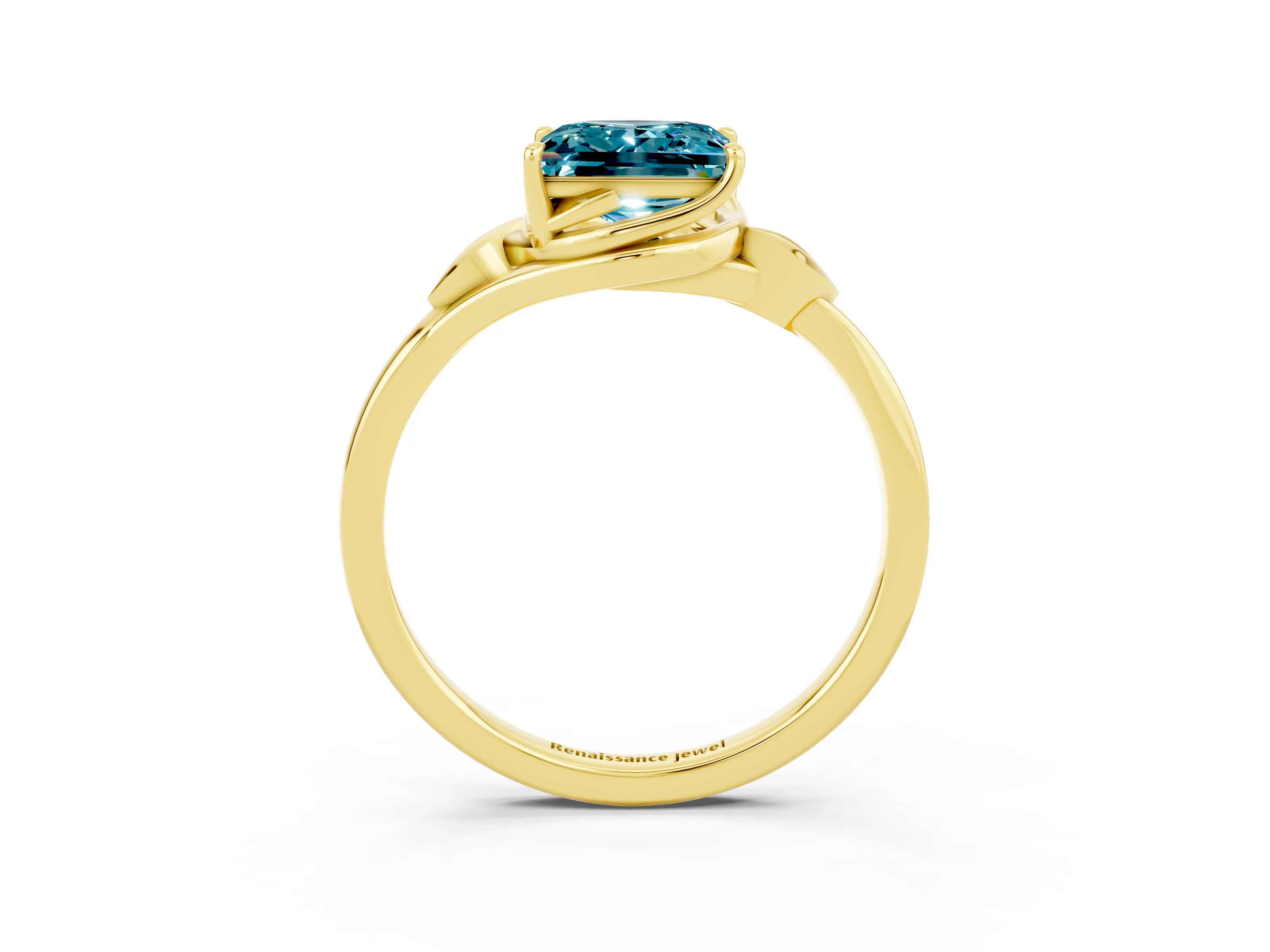 Yellow gold Princess Cut Blue Topaz Solitaire Ring with Twist Band and Four-Prong Setting_27