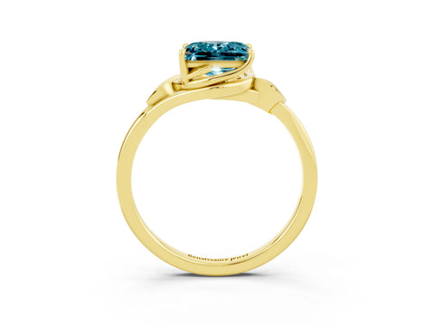 Yellow gold Princess Cut Blue Topaz Solitaire Ring with Twist Band and Four-Prong Setting_27