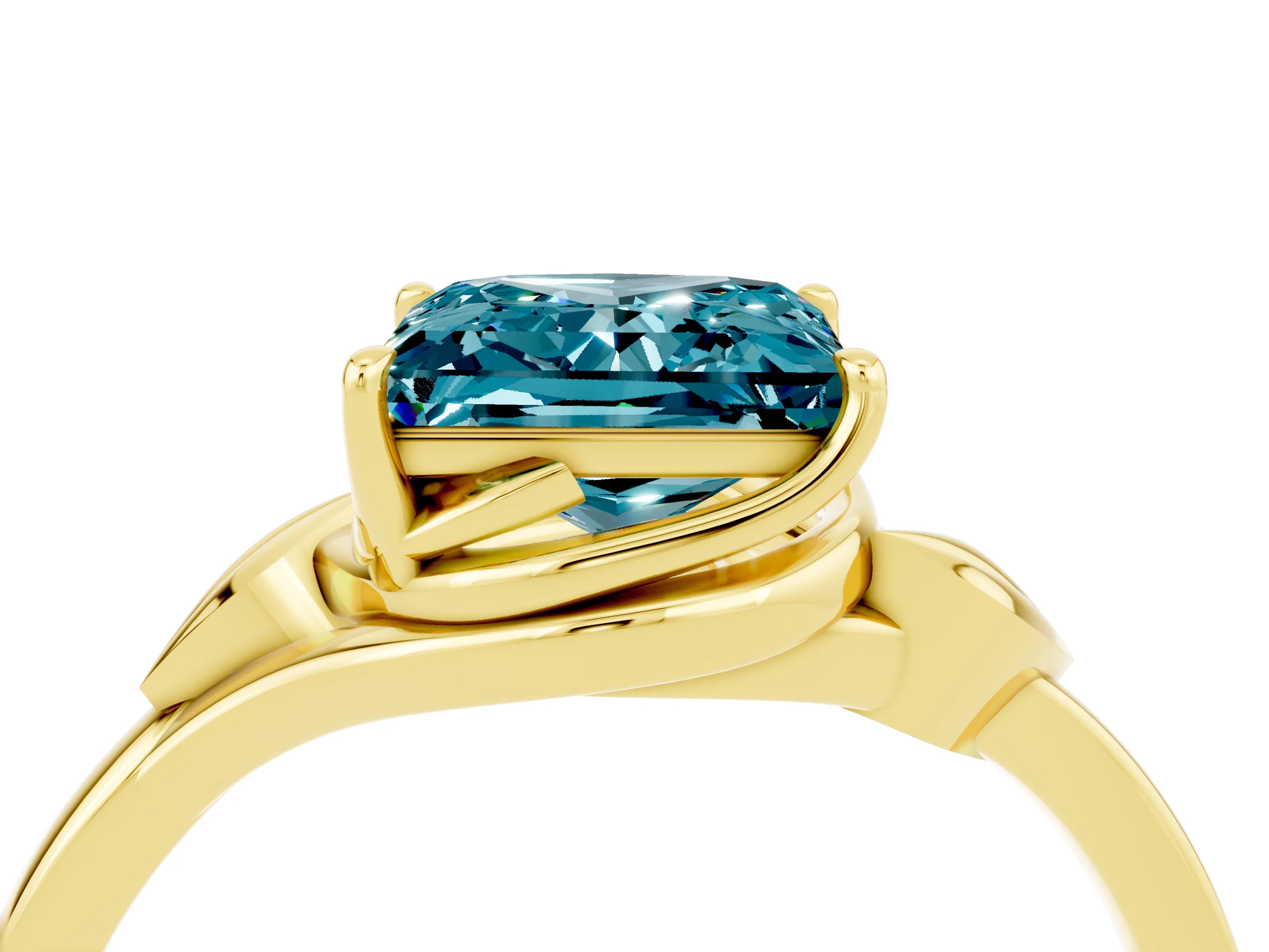 Yellow gold Princess Cut Blue Topaz Solitaire Ring with Twist Band and Four-Prong Setting_28