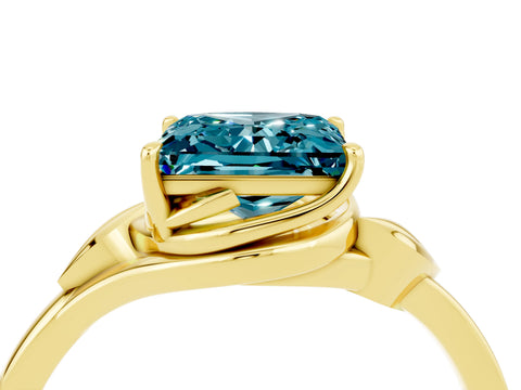 Yellow gold Princess Cut Blue Topaz Solitaire Ring with Twist Band and Four-Prong Setting_28