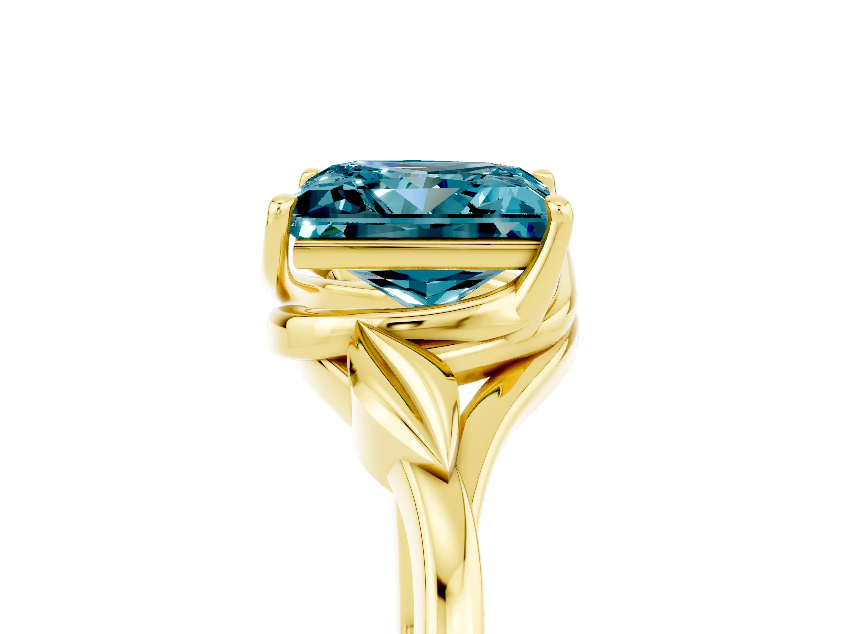 Yellow gold Princess Cut Blue Topaz Solitaire Ring with Twist Band and Four-Prong Setting_29