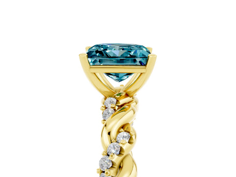Yellow gold Princess Cut Blue Topaz Solitaire Ring with Twisted Band and Pavé Accents_5
