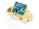 Yellow gold Princess Cut Blue Topaz Solitaire Ring with Wide Band and Prong Setting_1