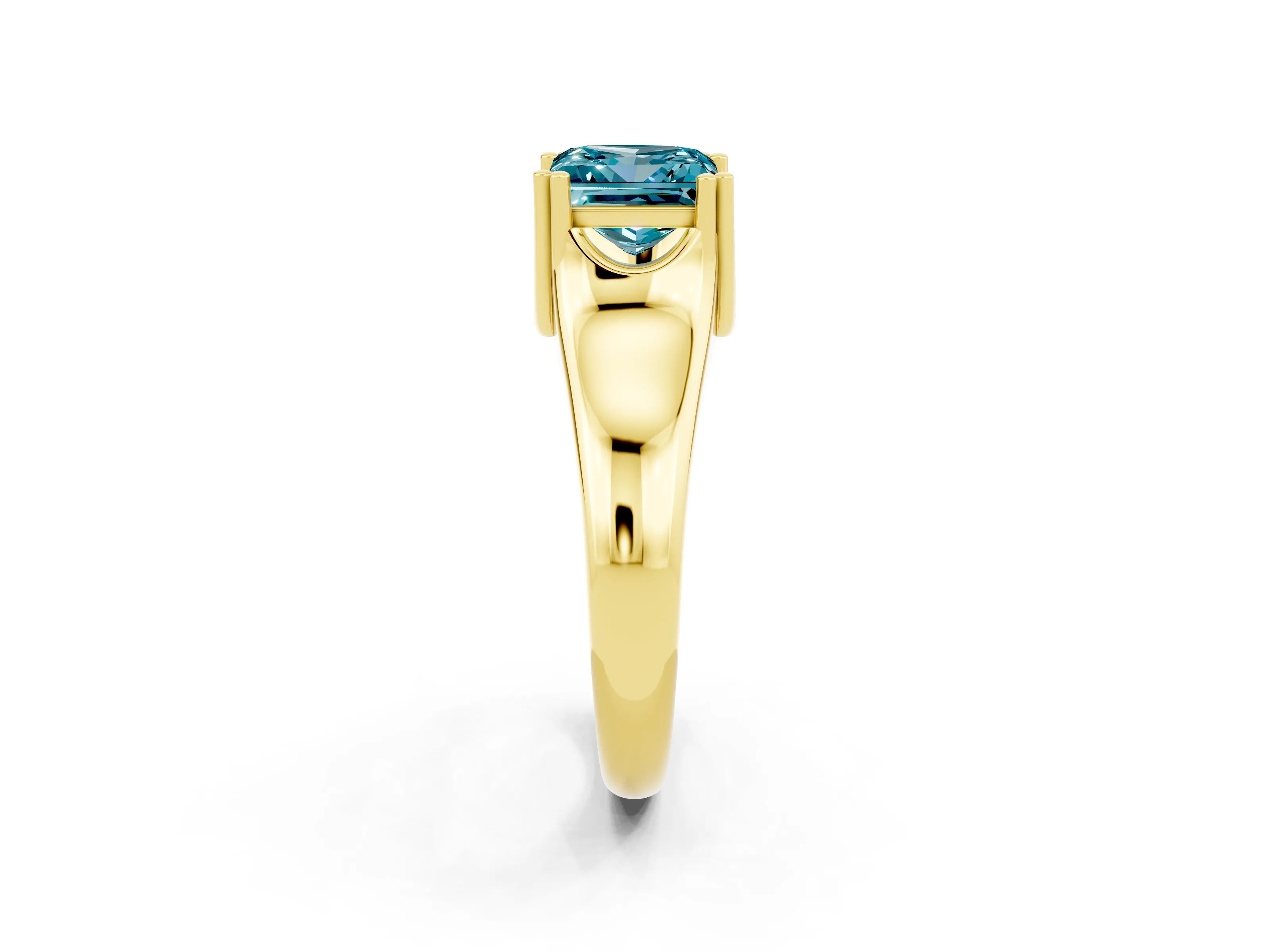 Yellow gold Princess Cut Blue Topaz Solitaire Ring with Wide Band and Prong Setting_2