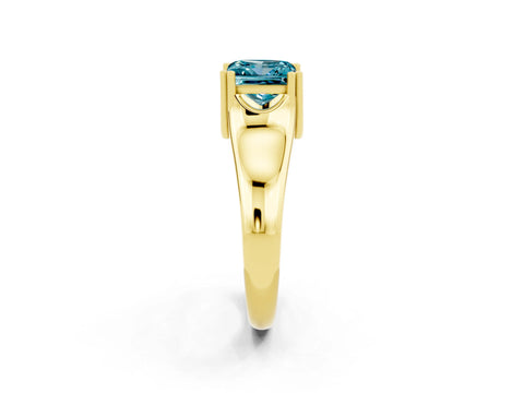Yellow gold Princess Cut Blue Topaz Solitaire Ring with Wide Band and Prong Setting_2
