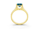 Yellow gold Princess Cut Blue Topaz Solitaire Ring with Wide Band and Prong Setting_3