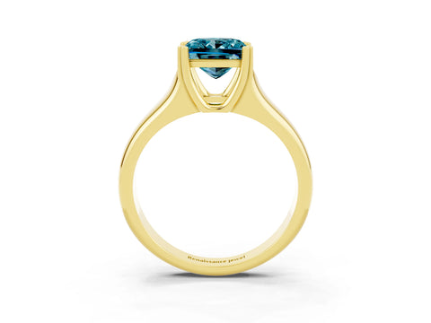 Yellow gold Princess Cut Blue Topaz Solitaire Ring with Wide Band and Prong Setting_3