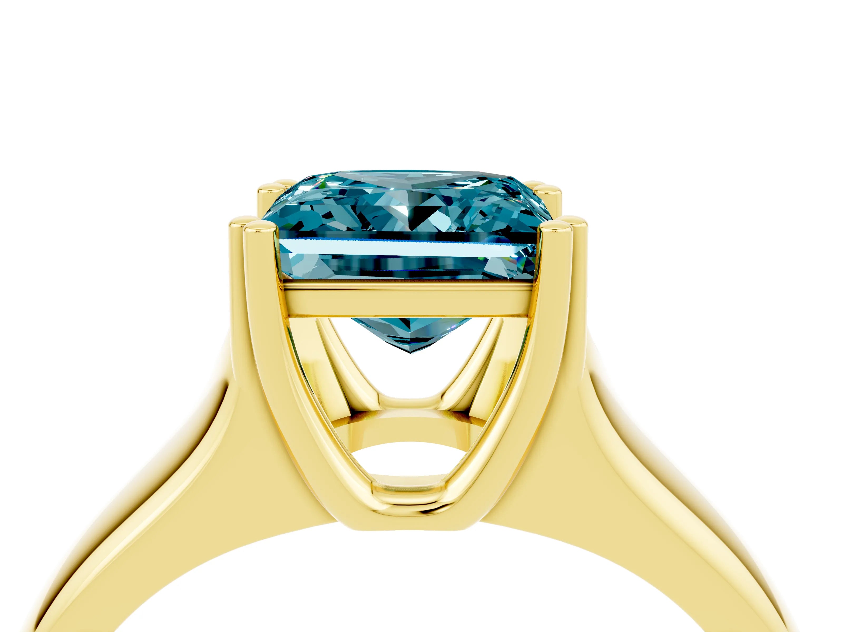Yellow gold Princess Cut Blue Topaz Solitaire Ring with Wide Band and Prong Setting_4