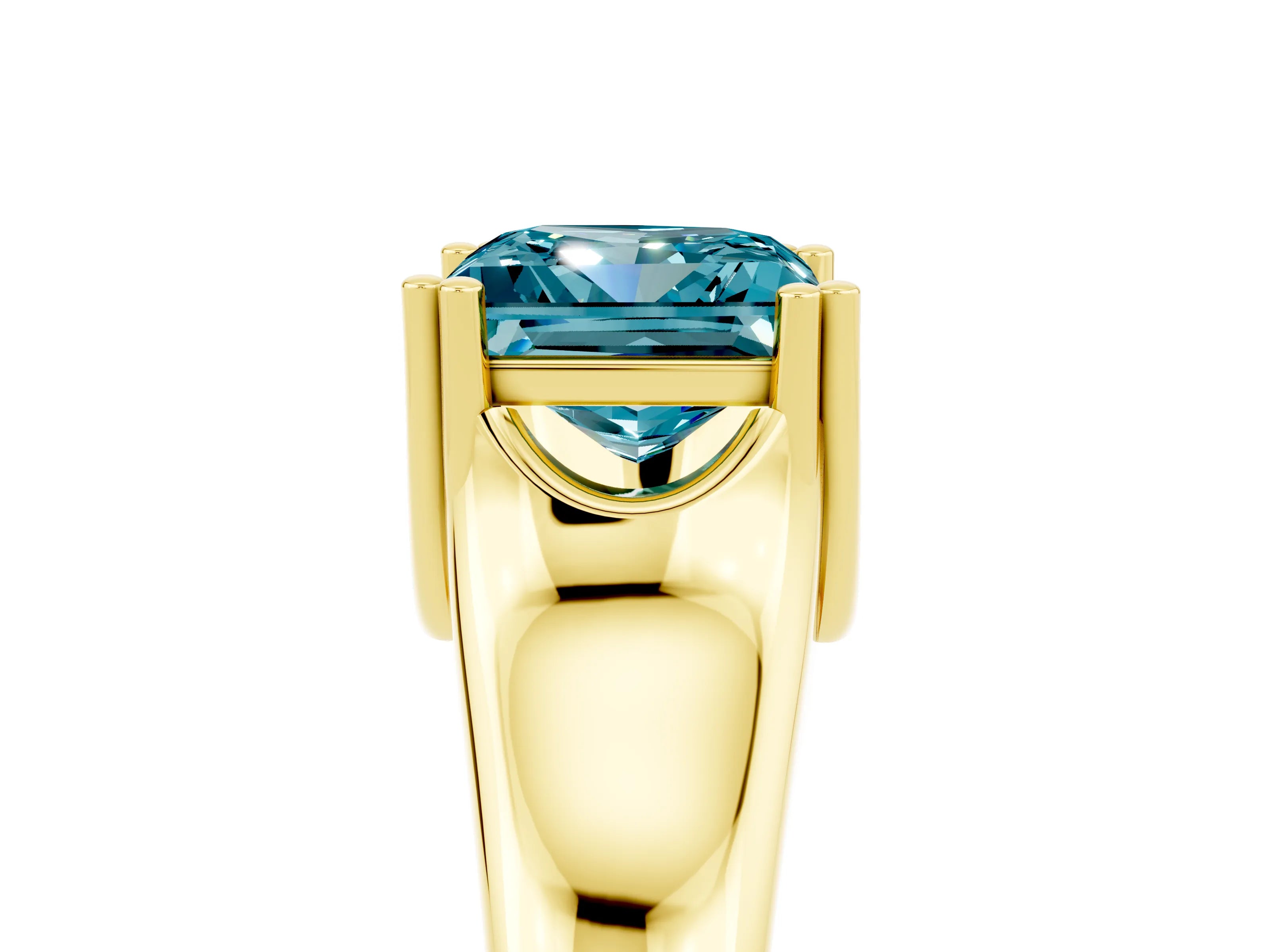 Yellow gold Princess Cut Blue Topaz Solitaire Ring with Wide Band and Prong Setting_5