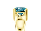 Yellow gold Princess Cut Blue Topaz Solitaire Ring with Wide Band and Prong Setting_5