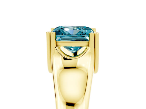 Yellow gold Princess Cut Blue Topaz Solitaire Ring with Wide Band and Prong Setting_5