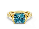 Yellow gold Princess Cut Blue Topaz Solitaire Twist Band Prong Setting Ring_72