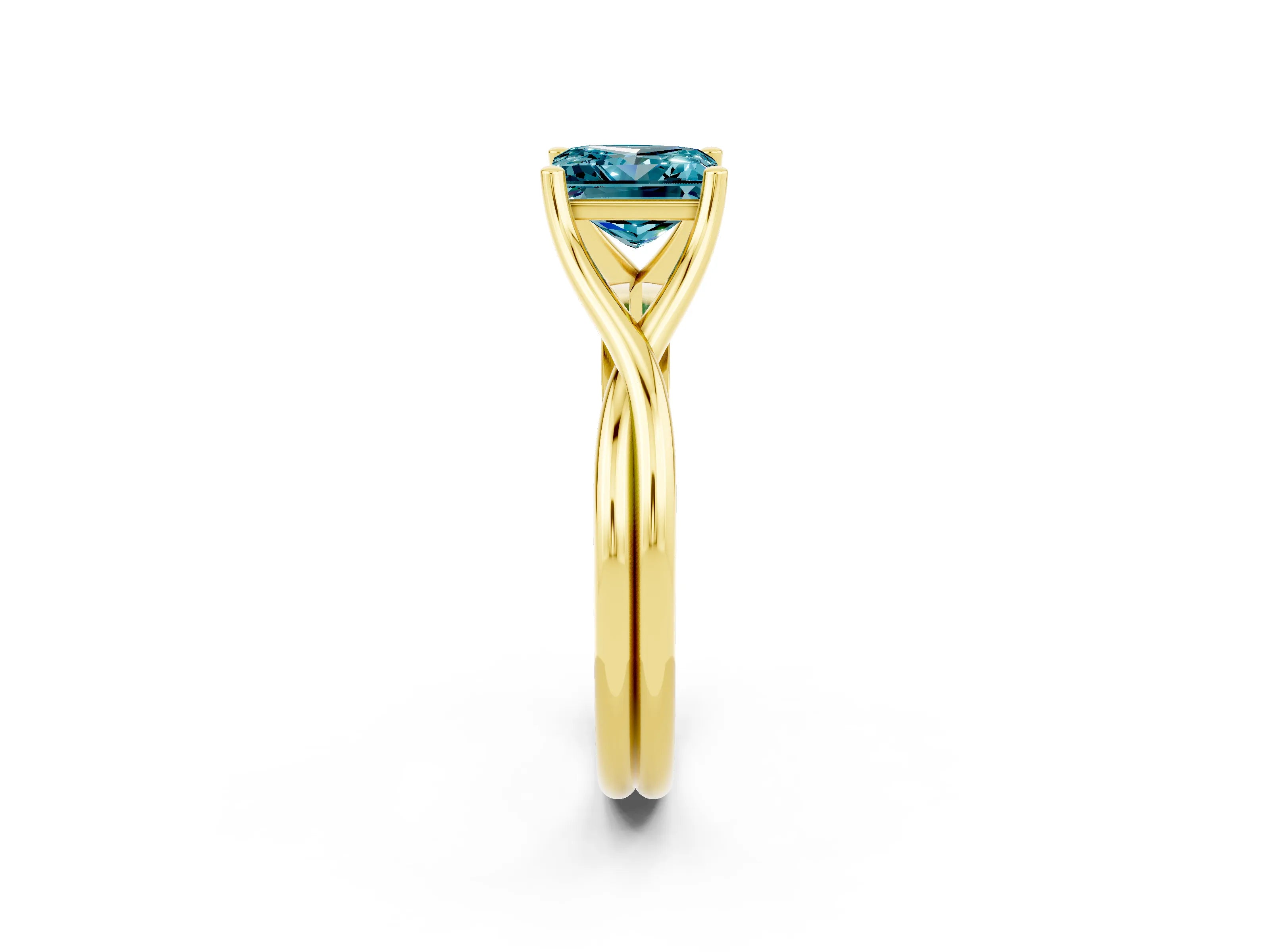 Yellow gold Princess Cut Blue Topaz Solitaire Twist Band Prong Setting Ring_74