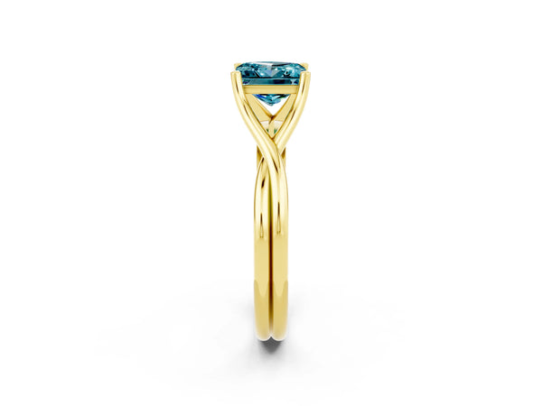 Yellow gold Princess Cut Blue Topaz Solitaire Twist Band Prong Setting Ring