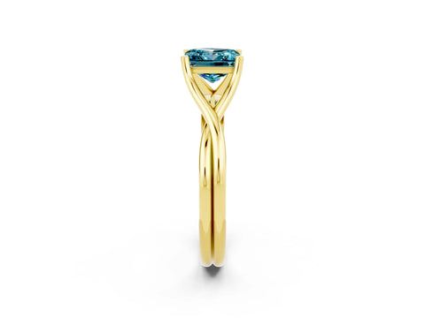 Yellow gold Princess Cut Blue Topaz Solitaire Twist Band Prong Setting Ring_74