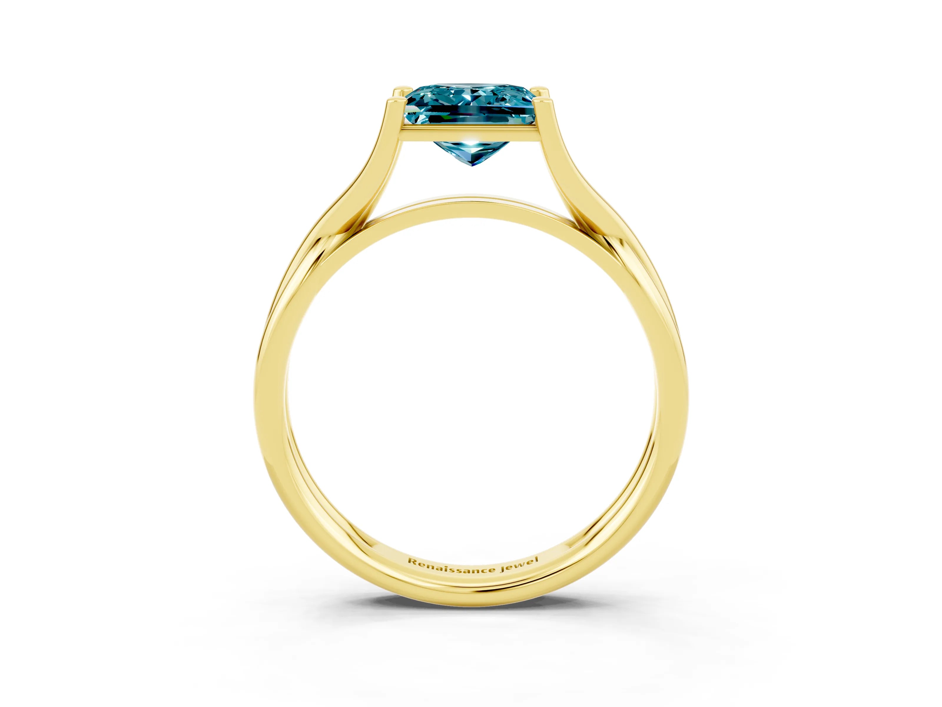 Yellow gold Princess Cut Blue Topaz Solitaire Twist Band Prong Setting Ring_75