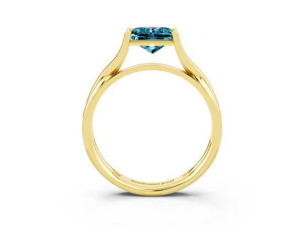 Yellow gold Princess Cut Blue Topaz Solitaire Twist Band Prong Setting Ring