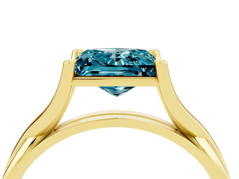 Yellow gold Princess Cut Blue Topaz Solitaire Twist Band Prong Setting Ring_76