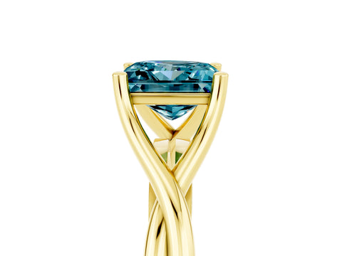Yellow gold Princess Cut Blue Topaz Solitaire Twist Band Prong Setting Ring_77