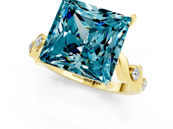 Yellow gold Princess Cut Blue Topaz Solitaire Twisted Band with Round  Accents and Prong Setting
