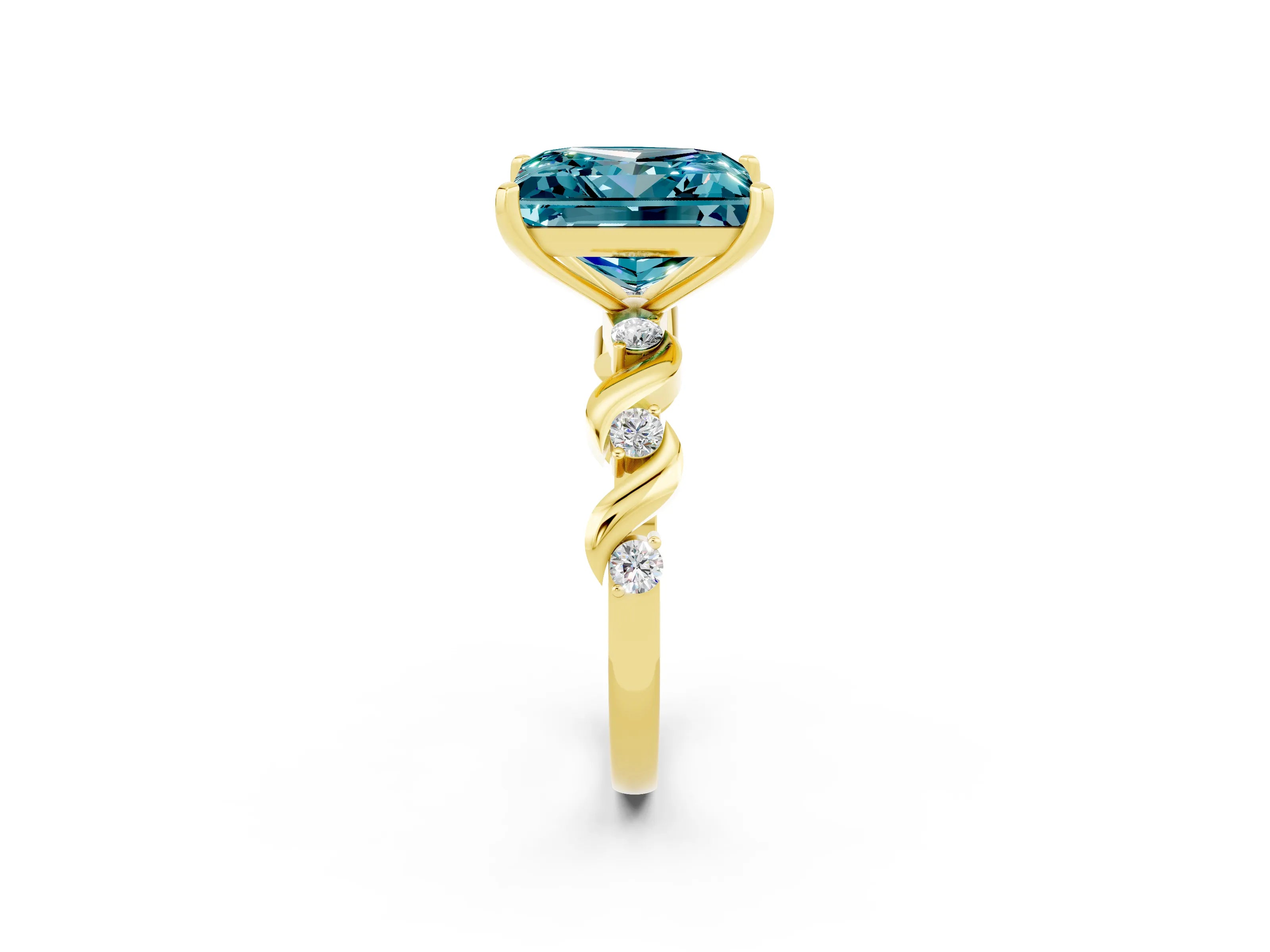 Yellow gold Princess Cut Blue Topaz Solitaire Twisted Band with Round  Accents and Prong Setting_14
