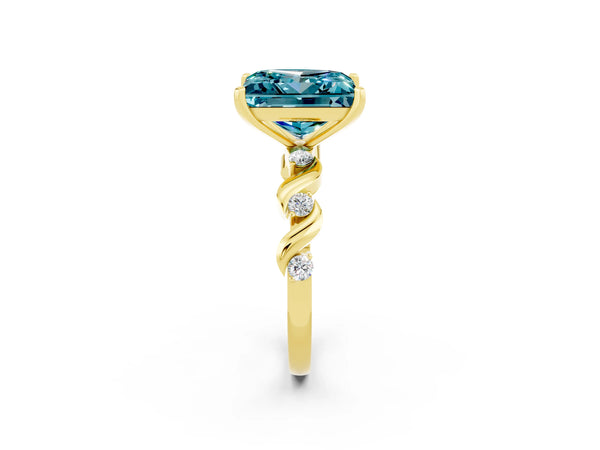 Yellow gold Princess Cut Blue Topaz Solitaire Twisted Band with Round  Accents and Prong Setting
