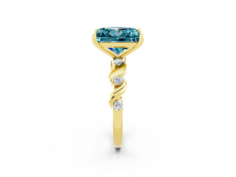 Yellow gold Princess Cut Blue Topaz Solitaire Twisted Band with Round  Accents and Prong Setting_14