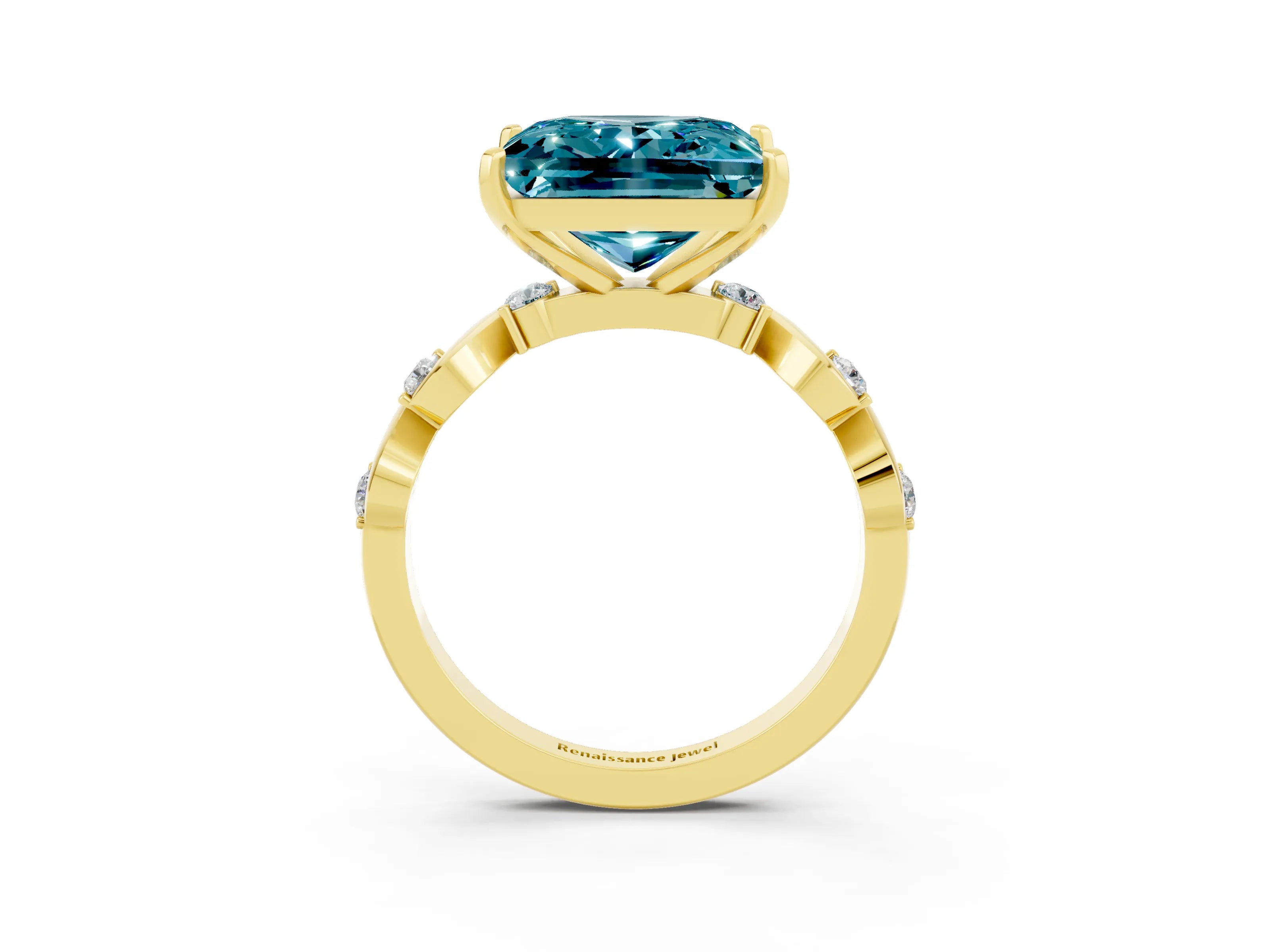 Yellow gold Princess Cut Blue Topaz Solitaire Twisted Band with Round  Accents and Prong Setting_15