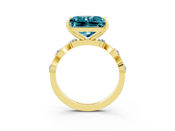 Yellow gold Princess Cut Blue Topaz Solitaire Twisted Band with Round  Accents and Prong Setting