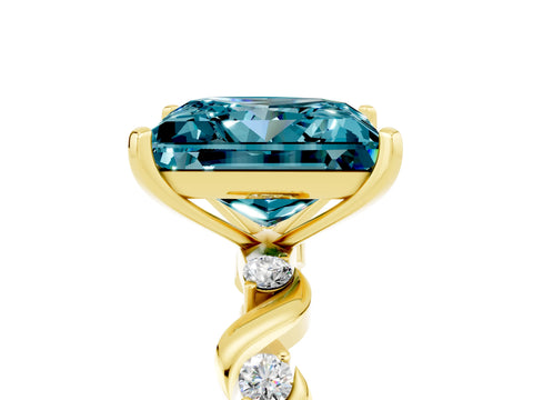 Yellow gold Princess Cut Blue Topaz Solitaire Twisted Band with Round  Accents and Prong Setting_17