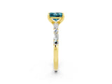 Yellow gold Princess Cut Blue Topaz Solitaire with Side Baguettes and Channel Set Band_2