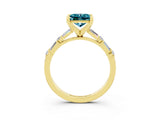 Yellow gold Princess Cut Blue Topaz Solitaire with Side Baguettes and Channel Set Band_3