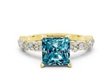 Yellow gold Princess Cut Blue Topaz Solitaire with Side Stones, Pave Band, Four-Prong Setting_36