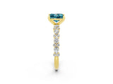 Yellow gold Princess Cut Blue Topaz Solitaire with Side Stones, Pave Band, Four-Prong Setting_38