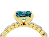 Yellow gold Princess Cut Blue Topaz Solitaire with Side Stones, Pave Band, Four-Prong Setting_40