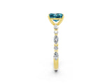 Yellow gold Princess Cut Blue Topaz Solitaire with Side Stones on a Pavé Band and Four-Prong Setting_2