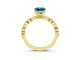 Yellow gold Princess Cut Blue Topaz Solitaire with Side Stones on a Pavé Band and Four-Prong Setting_3
