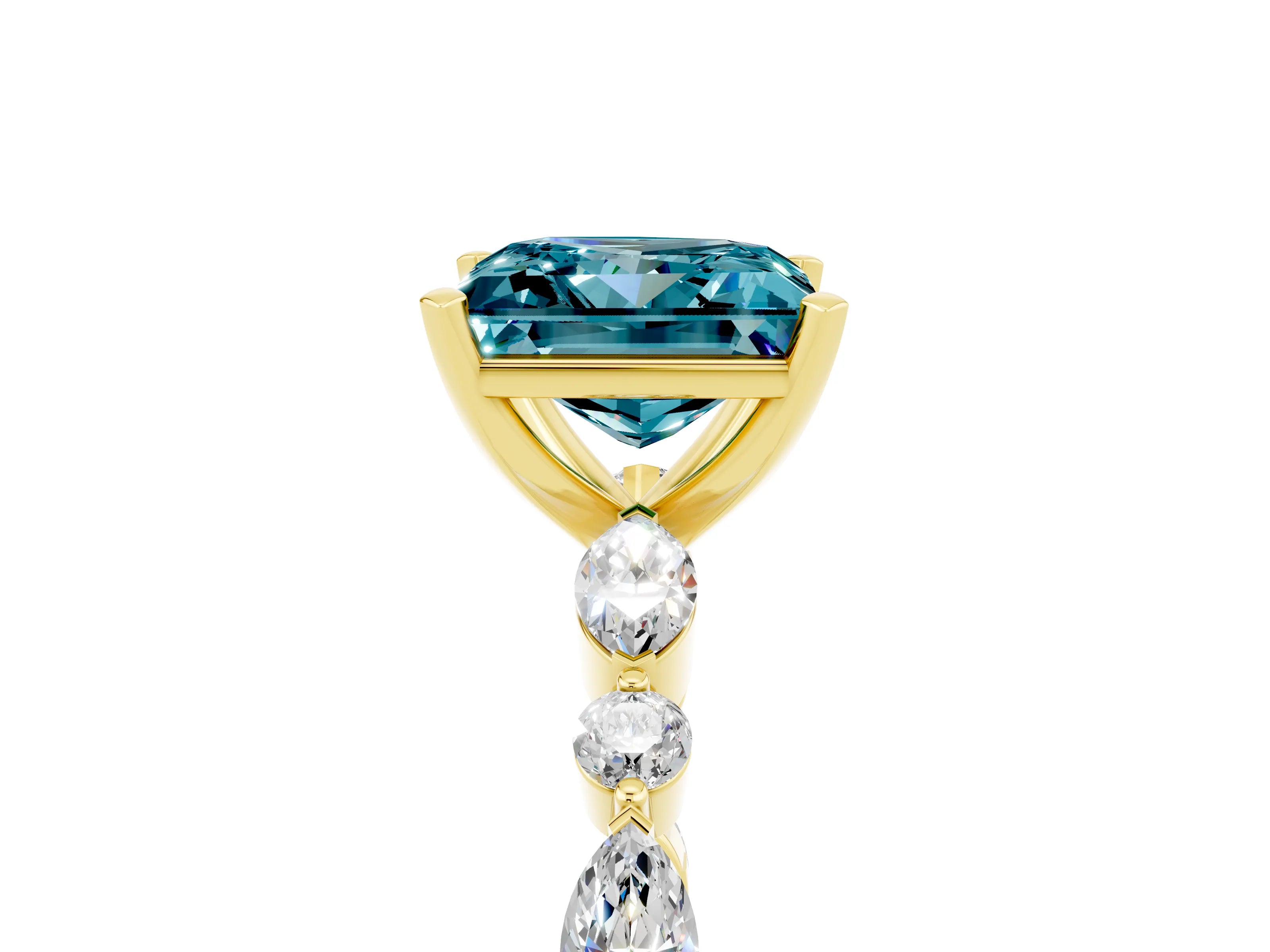 Yellow gold Princess Cut Blue Topaz Solitaire with Side Stones on a Pavé Band and Four-Prong Setting_5
