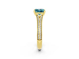 Yellow gold Princess Cut Blue Topaz Split Shank Engagement Ring with Pavé Band_2
