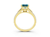 Yellow gold Princess Cut Blue Topaz Split Shank Engagement Ring with Pavé Band_3