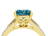 Yellow gold Princess Cut Blue Topaz Split Shank Engagement Ring with Pavé Band_4