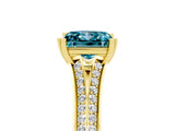 Yellow gold Princess Cut Blue Topaz Split Shank Engagement Ring with Pavé Band_5