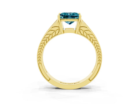 Yellow gold Princess Cut Blue Topaz Split Shank Ring with Pavé Band and Four-Prong Setting_3